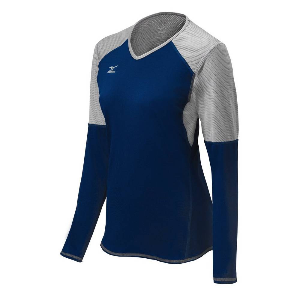 Maglia Mizuno Pallavolo Techno VI Long Sleeve Donna - Blu Marino/Argento - 15602-KQHV